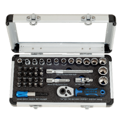 LICOTA MADE IN TAIWAN 39PCS 1/4" DR. SPLINE SOCKET WRENCH & BIT SET ALUMINUM CASE