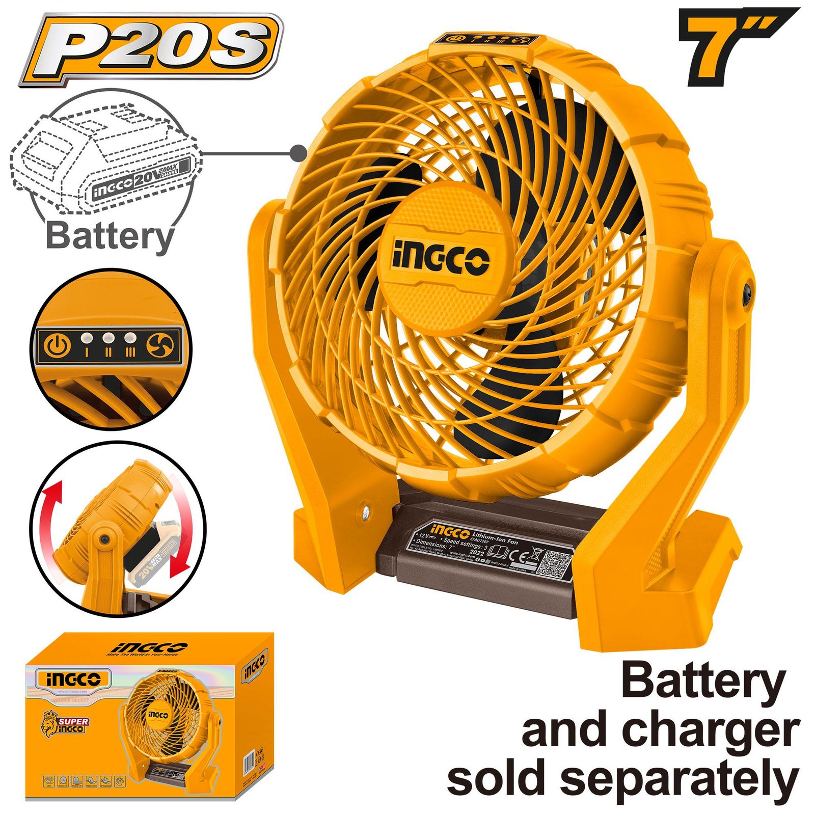 INGCO 20V Cordless Fan (WITHOUT Battery & Charger) CFALI2007 1 CFALI2007 CFALI2007 My Store