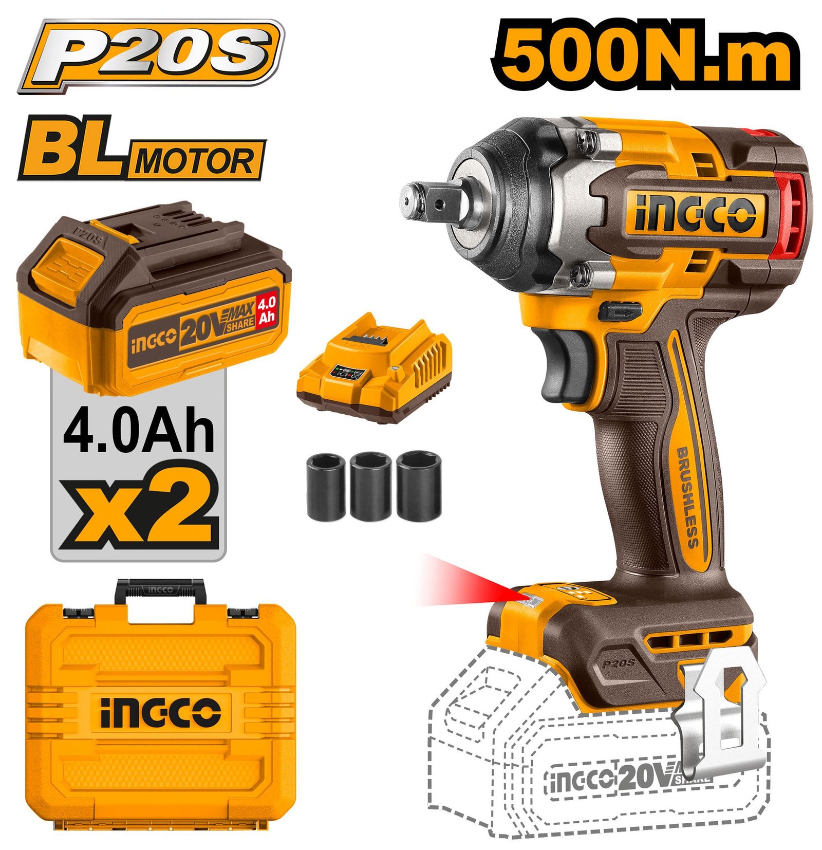 INGCO 20V Cordless Impact Wrench 500nm (With 2pc Batteries & charger) CIWLI2050 1 CIWLI2050 CIWLI2050 My Store