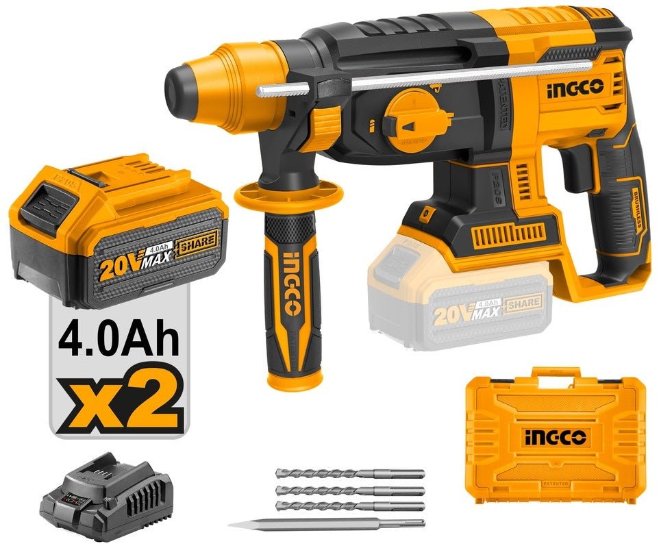 INGCO 20v Rotary Hammer (WITH 4A 2pcs Batteries & Charger) CRHLI202287 1 CRHLI202287 CRHLI202287 My Store