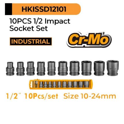 INGCO 10PCS 1/2" impact socket set (10-24mm) HKISSD12101
